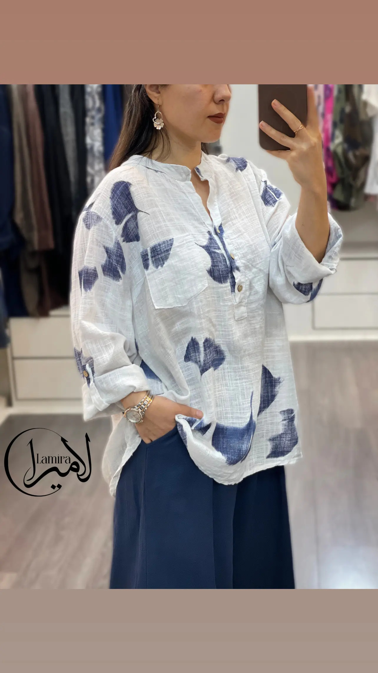 شومیز لینن ایتالیایی سه دکمه طرح موج